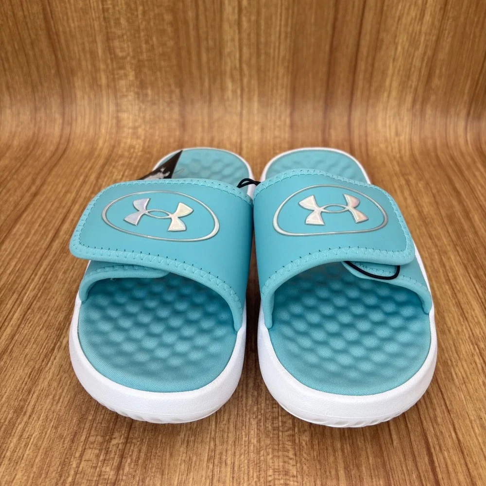 Under Armour Ignite Pro 8 Girls Size 2Y Blue White Adjustable Slide Sandals NEW